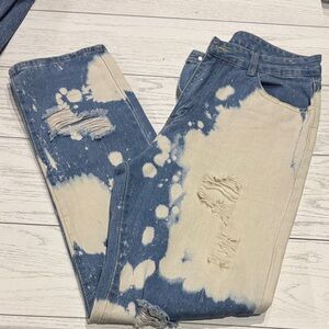 Blue and Cream Distressed Jeans